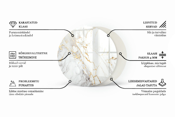 Runde glasplatte für tisch Marmor-Grafikkomposition