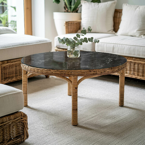 Runde glasplatte für tisch Marmor mit feinen Adern