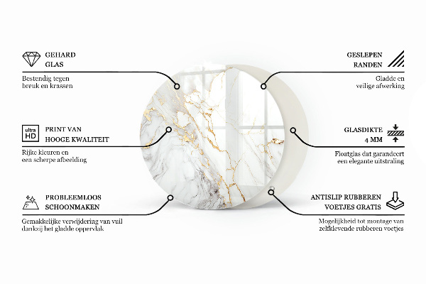 Runde glasplatte für tisch Marmoradern im Design