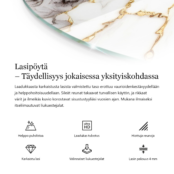 Runde glasplatte für tisch Stilvolles Marmormuster