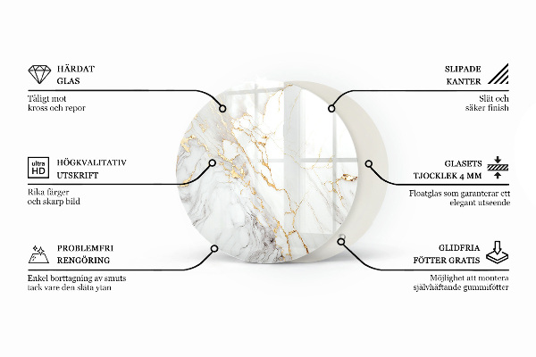 Runde glasplatte für tisch Muster, das Marmor imitiert