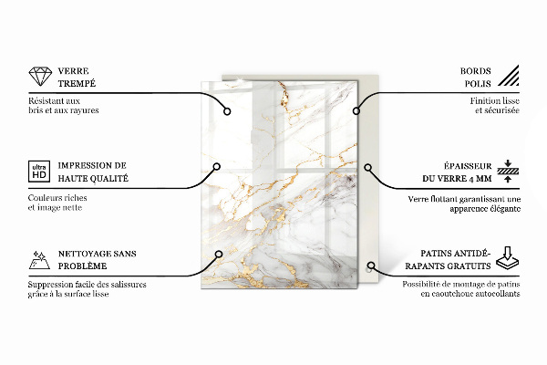 Rechteckige tischplatte glas Marmoradern im Design