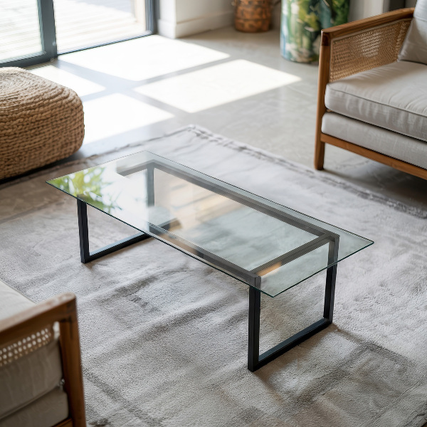 Rechteckige glastischplatte transparent