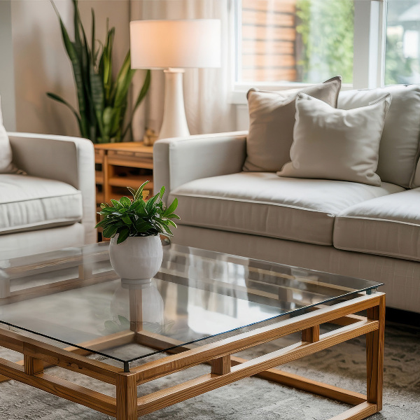 Rechteckige glastischplatte transparent