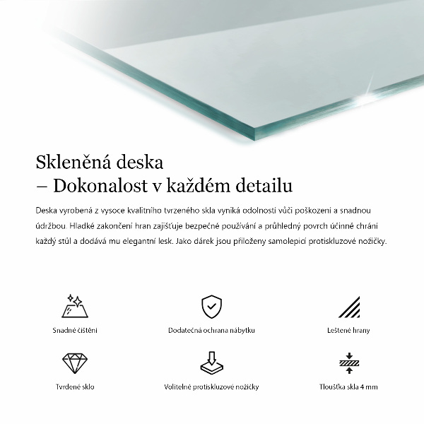 Rechteckige glastischplatte transparent