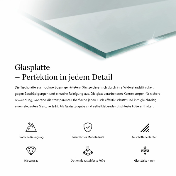 Rechteckige glastischplatte transparent