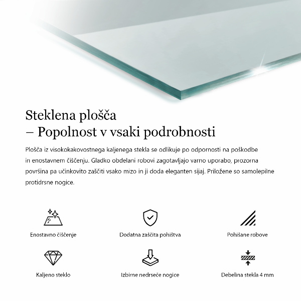 Rechteckige glastischplatte transparent