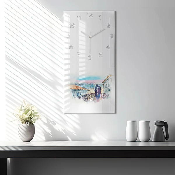 Vertikale Uhr mit motiv Menschen auf Aquarell