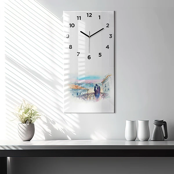 Vertikale Uhr mit motiv Menschen auf Aquarell
