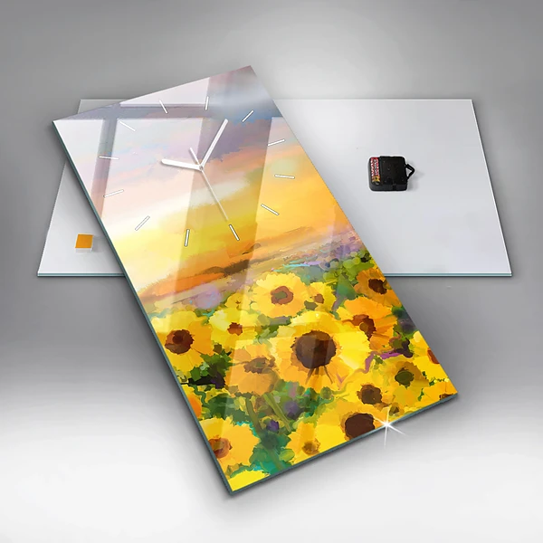 Vertikale Uhr mit motiv Feld mit Sonnenblumen