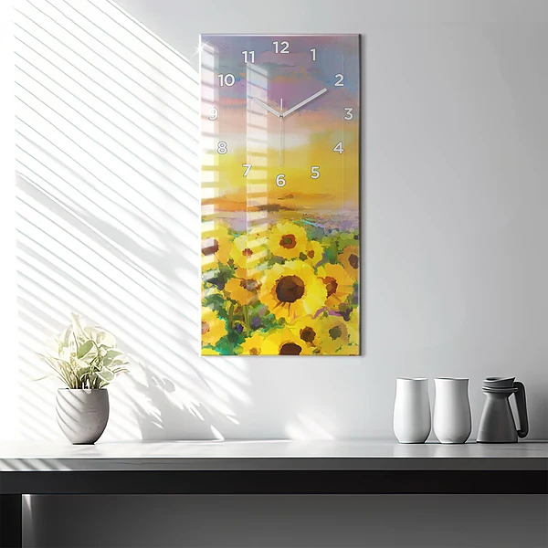 Vertikale Uhr mit motiv Feld mit Sonnenblumen