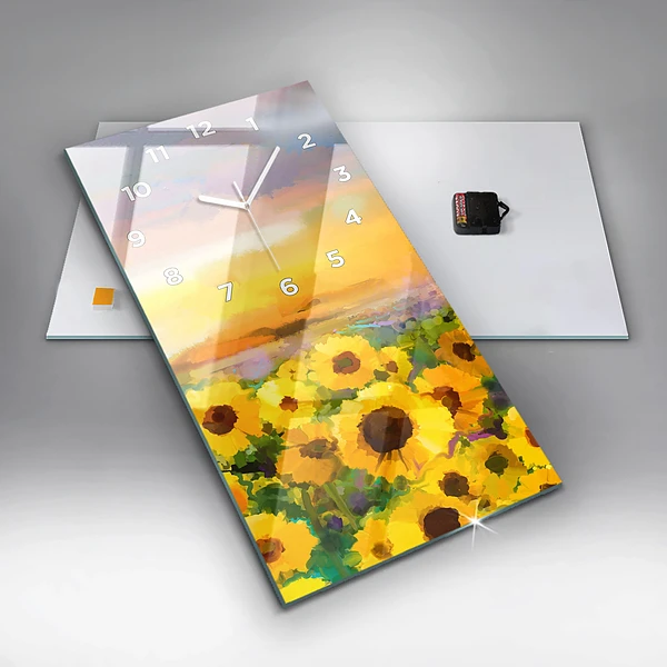 Vertikale Uhr mit motiv Feld mit Sonnenblumen