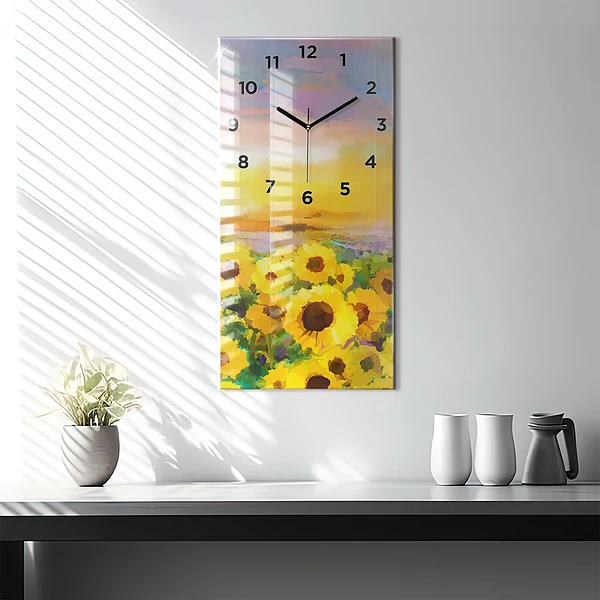 Vertikale Uhr mit motiv Feld mit Sonnenblumen