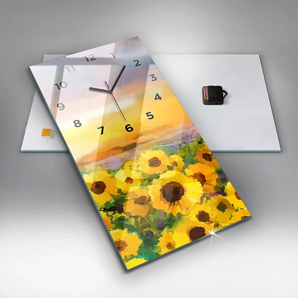 Vertikale Uhr mit motiv Feld mit Sonnenblumen