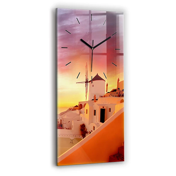 Vertikale Uhr mit motiv Alte Windmühle in Santorini