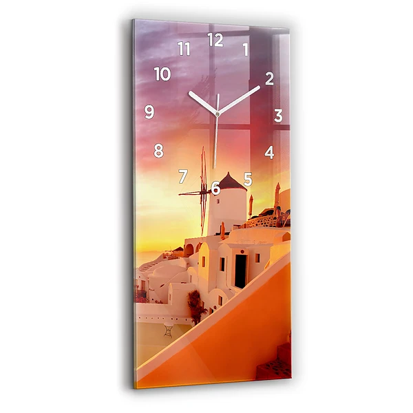 Vertikale Uhr mit motiv Alte Windmühle in Santorini