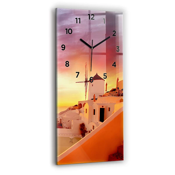 Vertikale Uhr mit motiv Alte Windmühle in Santorini