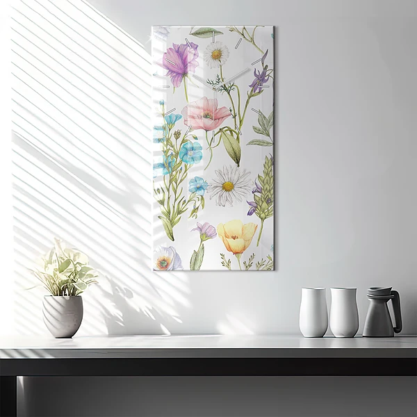 Vertikale Uhr mit motiv Komposition von Blumen