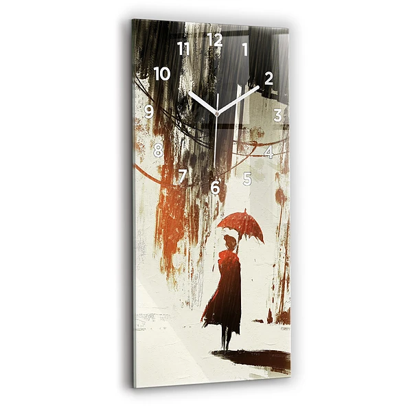 Vertikale Uhr mit motiv Frau in einer regnerischen Nacht