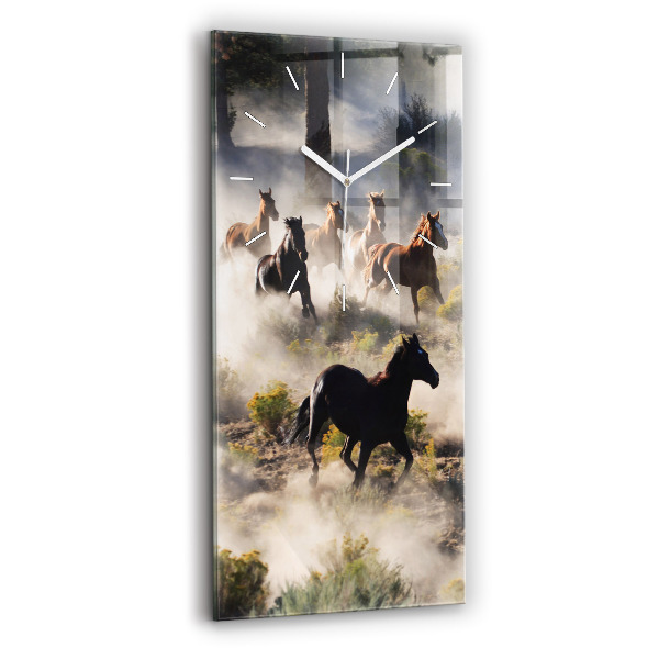 Vertikale Uhr mit motiv Herde von rasenden Pferden