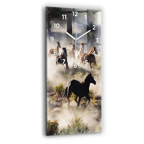 Vertikale Uhr mit motiv Herde von rasenden Pferden