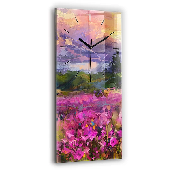 Vertikale Uhr mit motiv Wiese im Sonnenuntergang