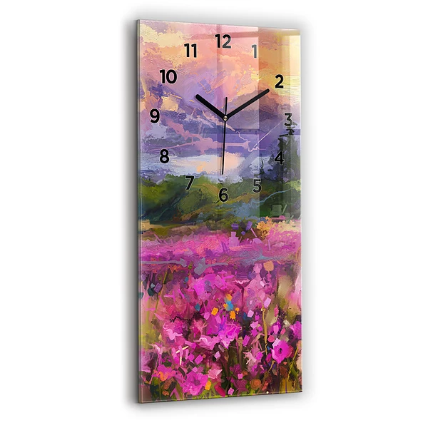 Vertikale Uhr mit motiv Wiese im Sonnenuntergang