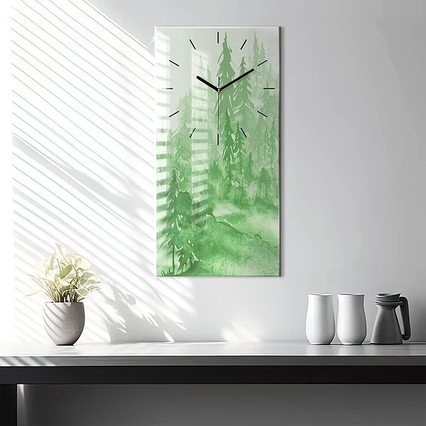 Vertikale Uhr mit motiv Gemälde eines grünen Waldes