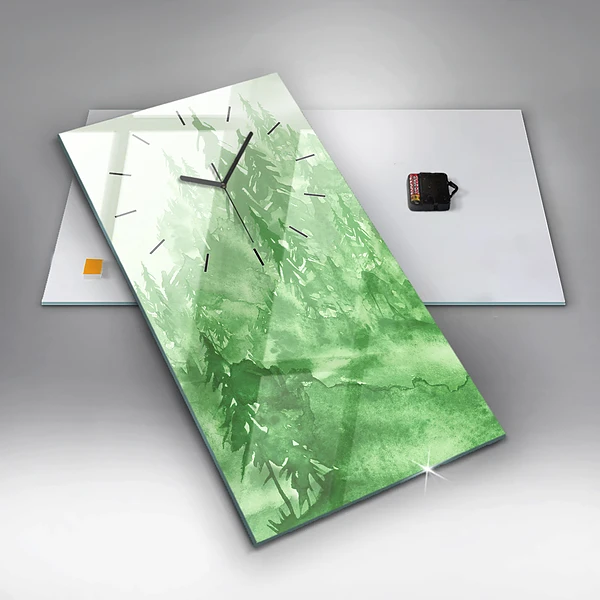 Vertikale Uhr mit motiv Gemälde eines grünen Waldes