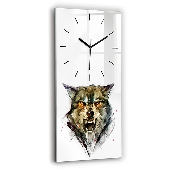 Vertikale Uhr mit motiv Gezeichnetes Porträt eines Wolfes