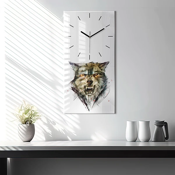Vertikale Uhr mit motiv Gezeichnetes Porträt eines Wolfes