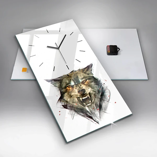 Vertikale Uhr mit motiv Gezeichnetes Porträt eines Wolfes