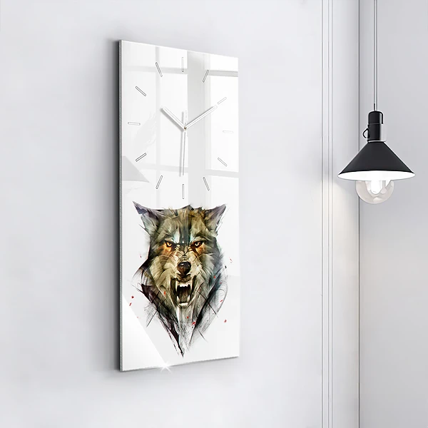 Vertikale Uhr mit motiv Gezeichnetes Porträt eines Wolfes