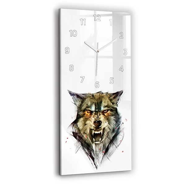 Vertikale Uhr mit motiv Gezeichnetes Porträt eines Wolfes