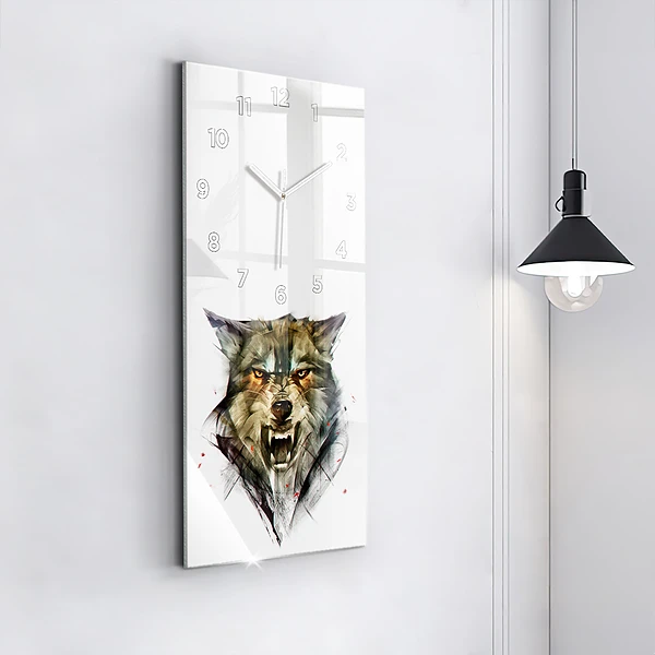 Vertikale Uhr mit motiv Gezeichnetes Porträt eines Wolfes