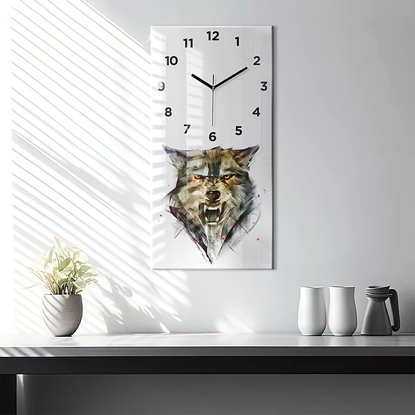 Vertikale Uhr mit motiv Gezeichnetes Porträt eines Wolfes