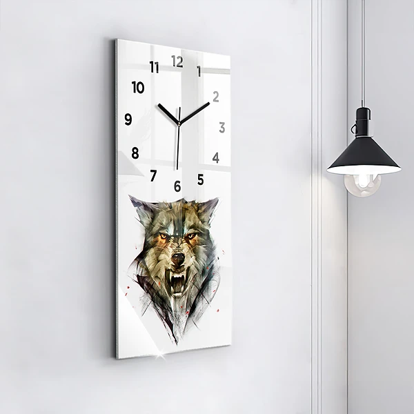 Vertikale Uhr mit motiv Gezeichnetes Porträt eines Wolfes