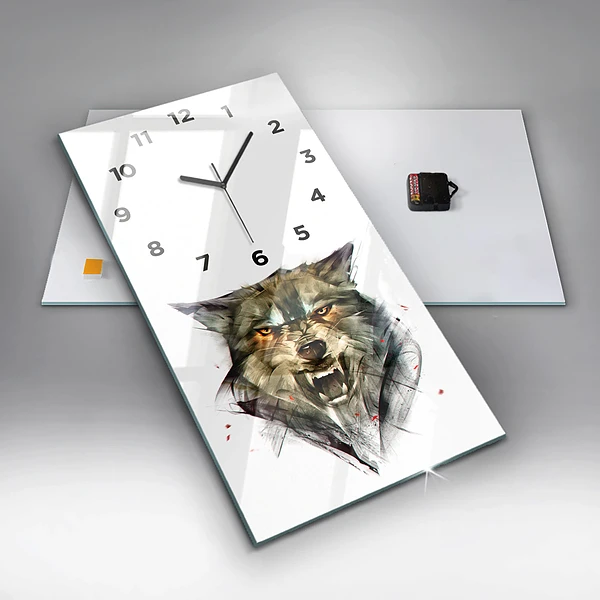 Vertikale Uhr mit motiv Gezeichnetes Porträt eines Wolfes