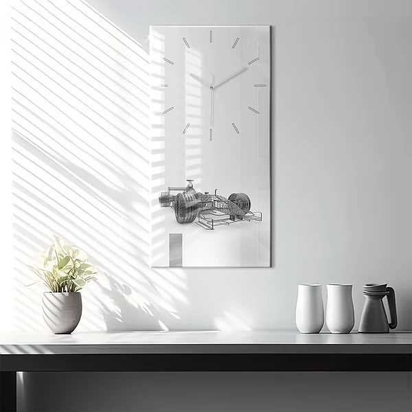 Vertikale Uhr mit motiv Aufbau des F1-Wagens