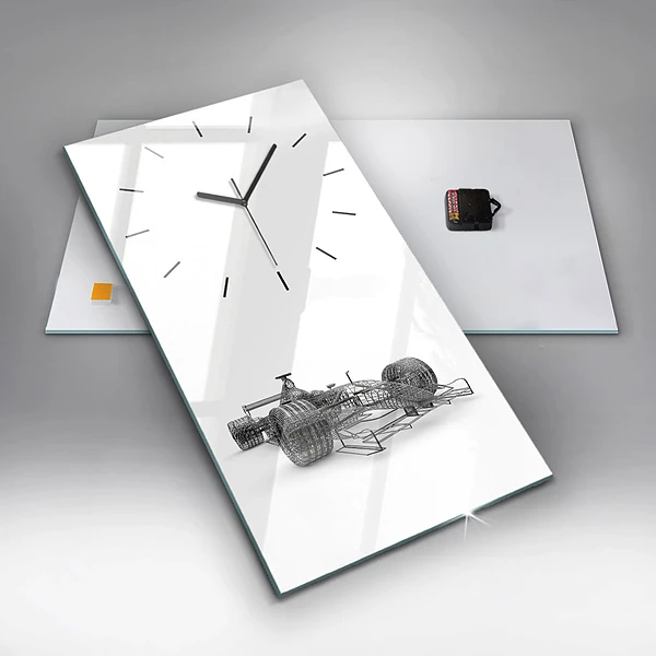 Vertikale Uhr mit motiv Aufbau des F1-Wagens