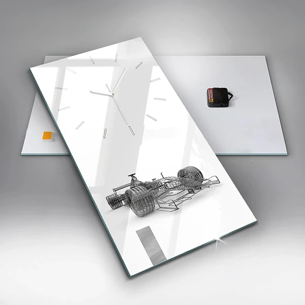 Vertikale Uhr mit motiv Aufbau des F1-Wagens