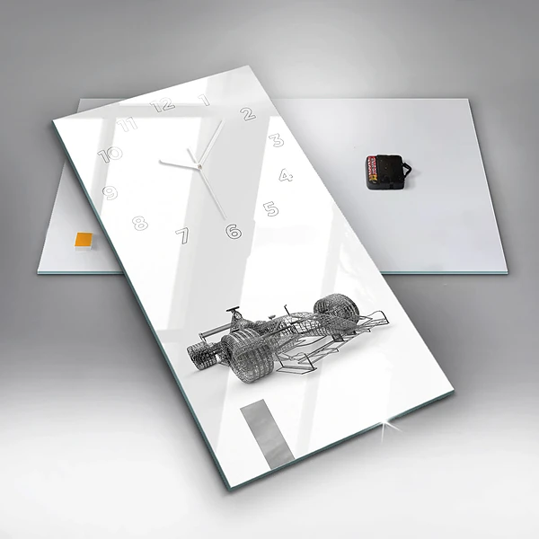 Vertikale Uhr mit motiv Aufbau des F1-Wagens