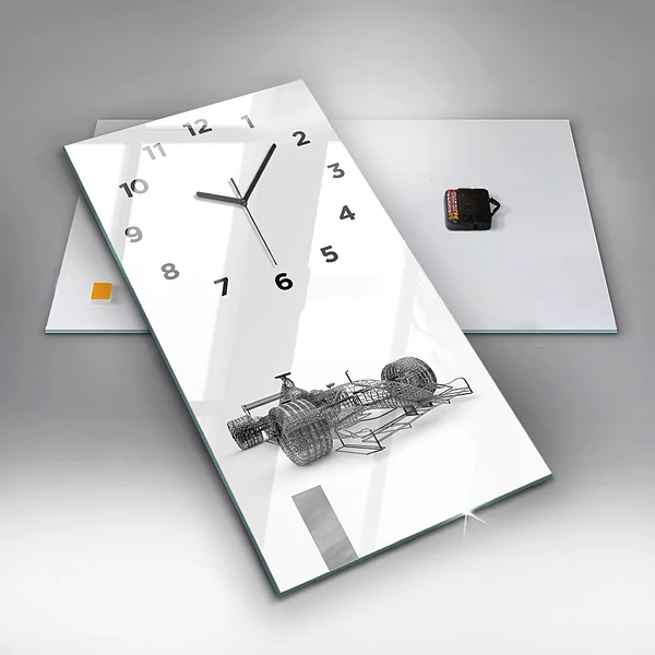 Vertikale Uhr mit motiv Aufbau des F1-Wagens