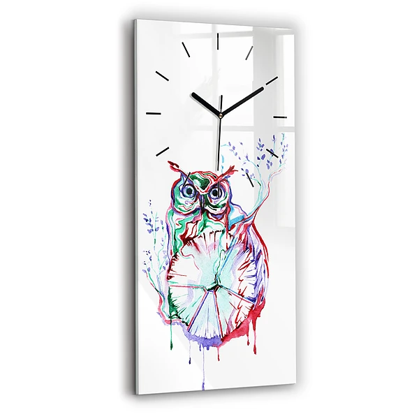 Vertikale Uhr mit motiv Illustration einer Eule und einer Uhr