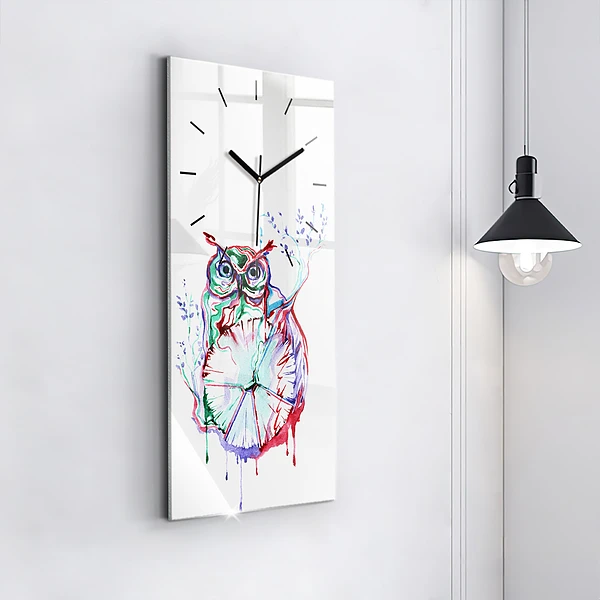 Vertikale Uhr mit motiv Illustration einer Eule und einer Uhr