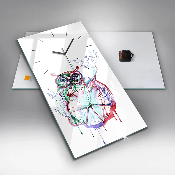 Vertikale Uhr mit motiv Illustration einer Eule und einer Uhr