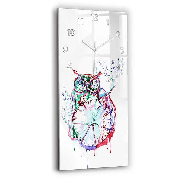 Vertikale Uhr mit motiv Illustration einer Eule und einer Uhr