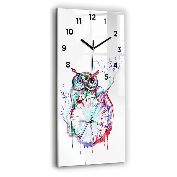 Vertikale Uhr mit motiv Illustration einer Eule und einer Uhr