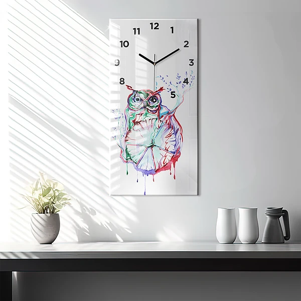 Vertikale Uhr mit motiv Illustration einer Eule und einer Uhr