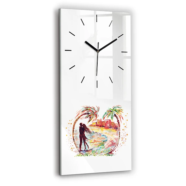 Vertikale Uhr mit motiv Aquarell Liebe am Strand von Miami